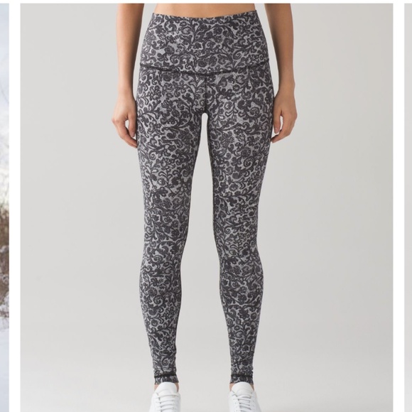 Lululemon Leggings Womens 10 White Black Cinder Lace Wunder Under Pant Hi-Rise - Picture 3 of 8